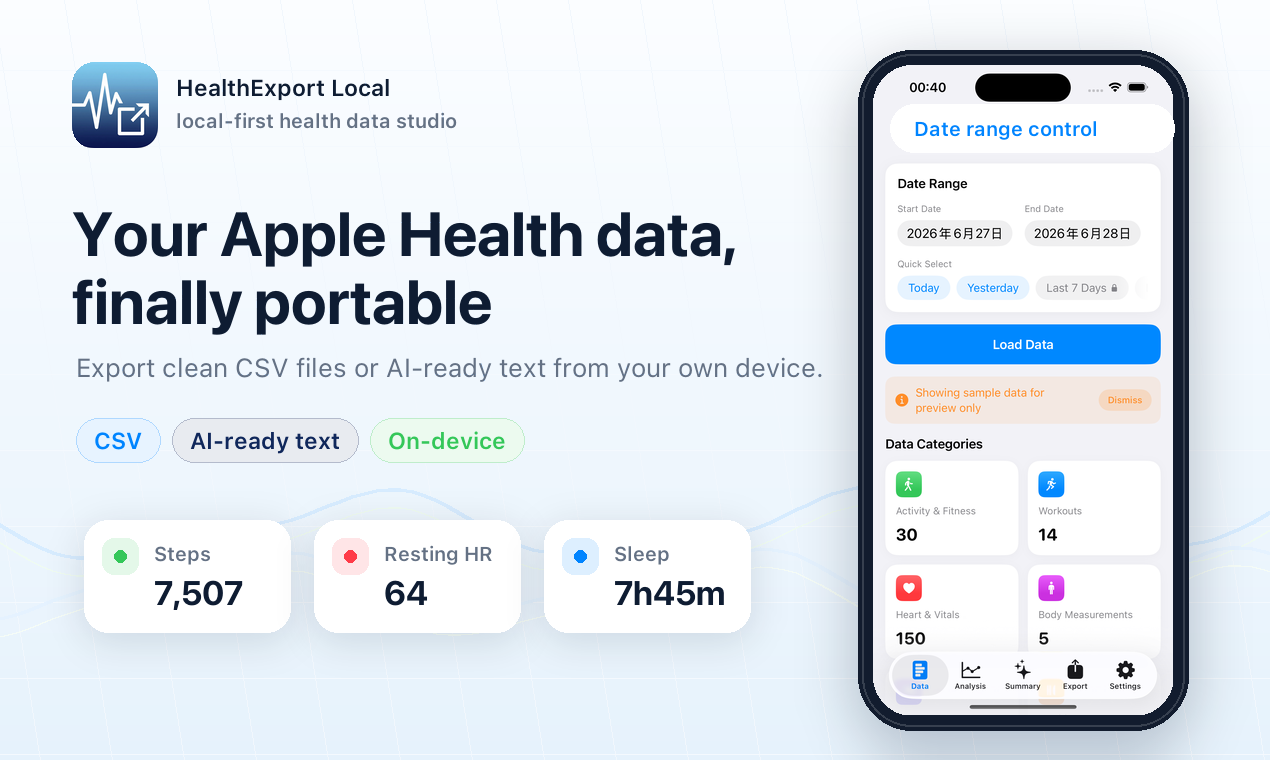 HealthExport Local data overview